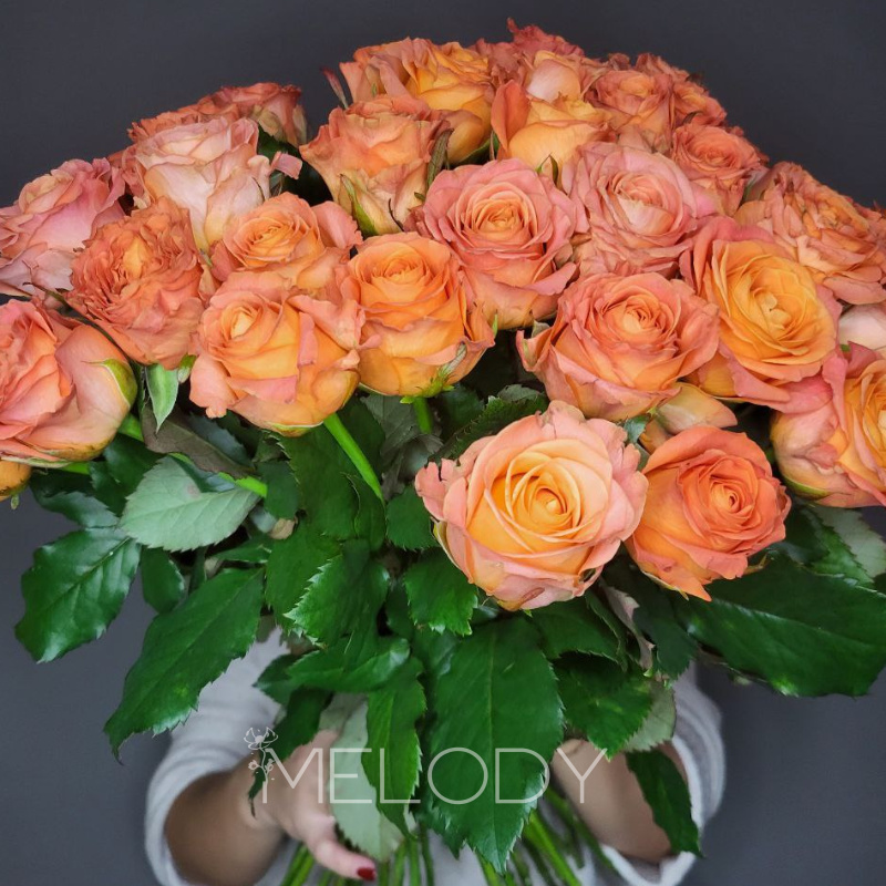 Симфония страсти: 37 оранжевых роз с лентой 2